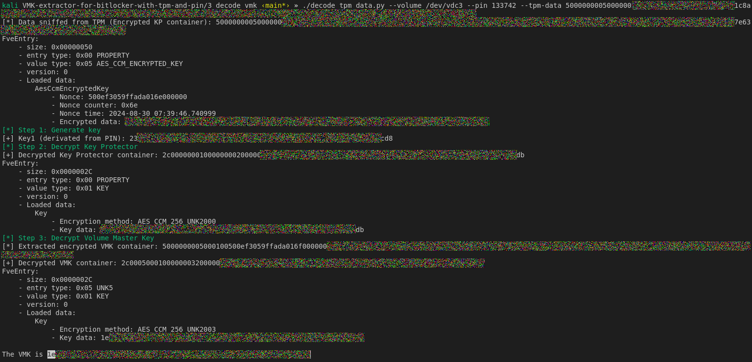 Using the script decode_tpm_data.py to decrypt VMK