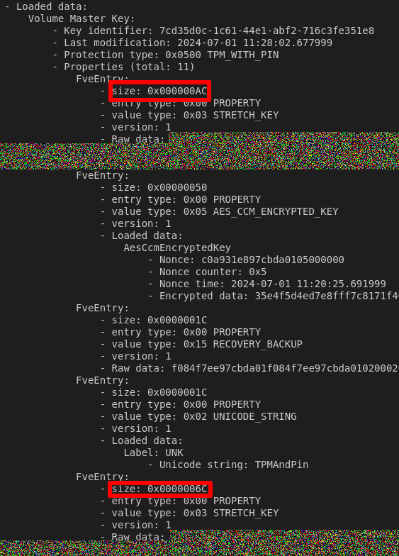 Extract of FVE metadata using the script info