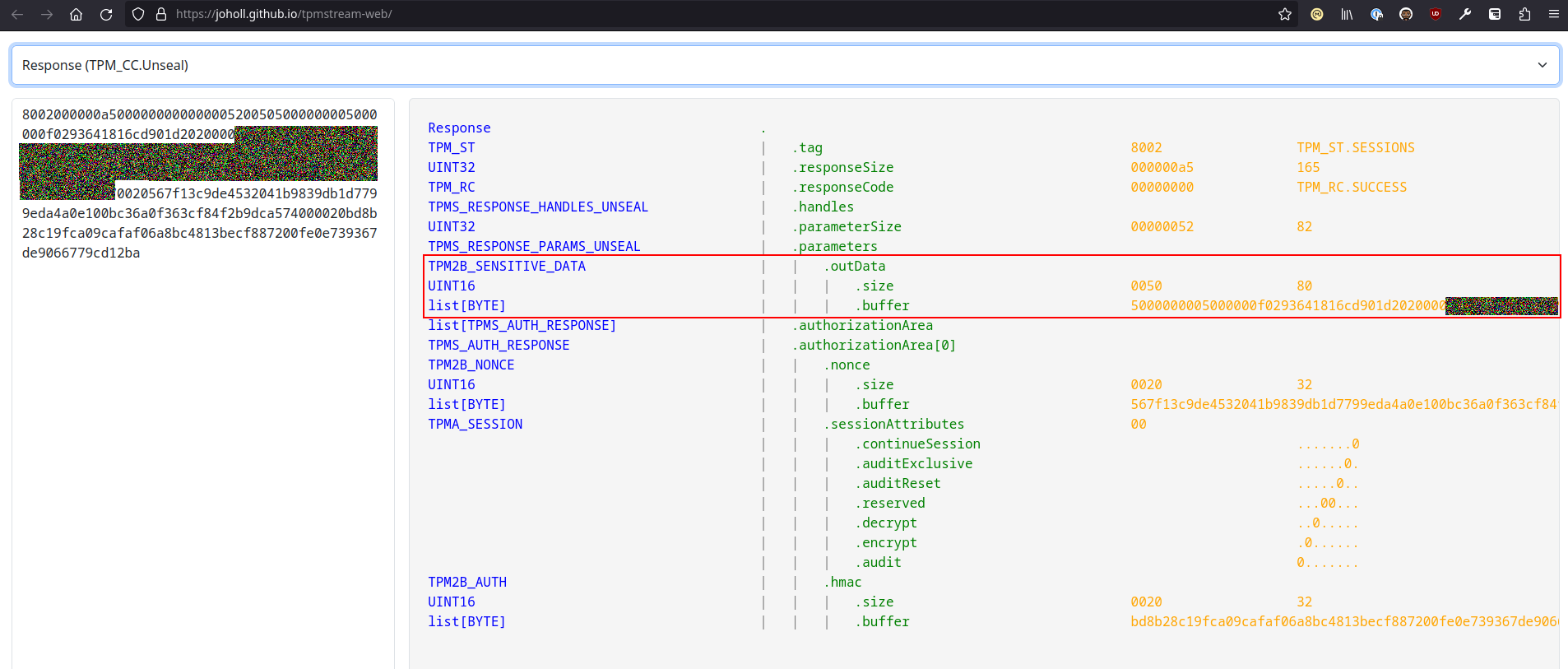 Decoding response to unseal command